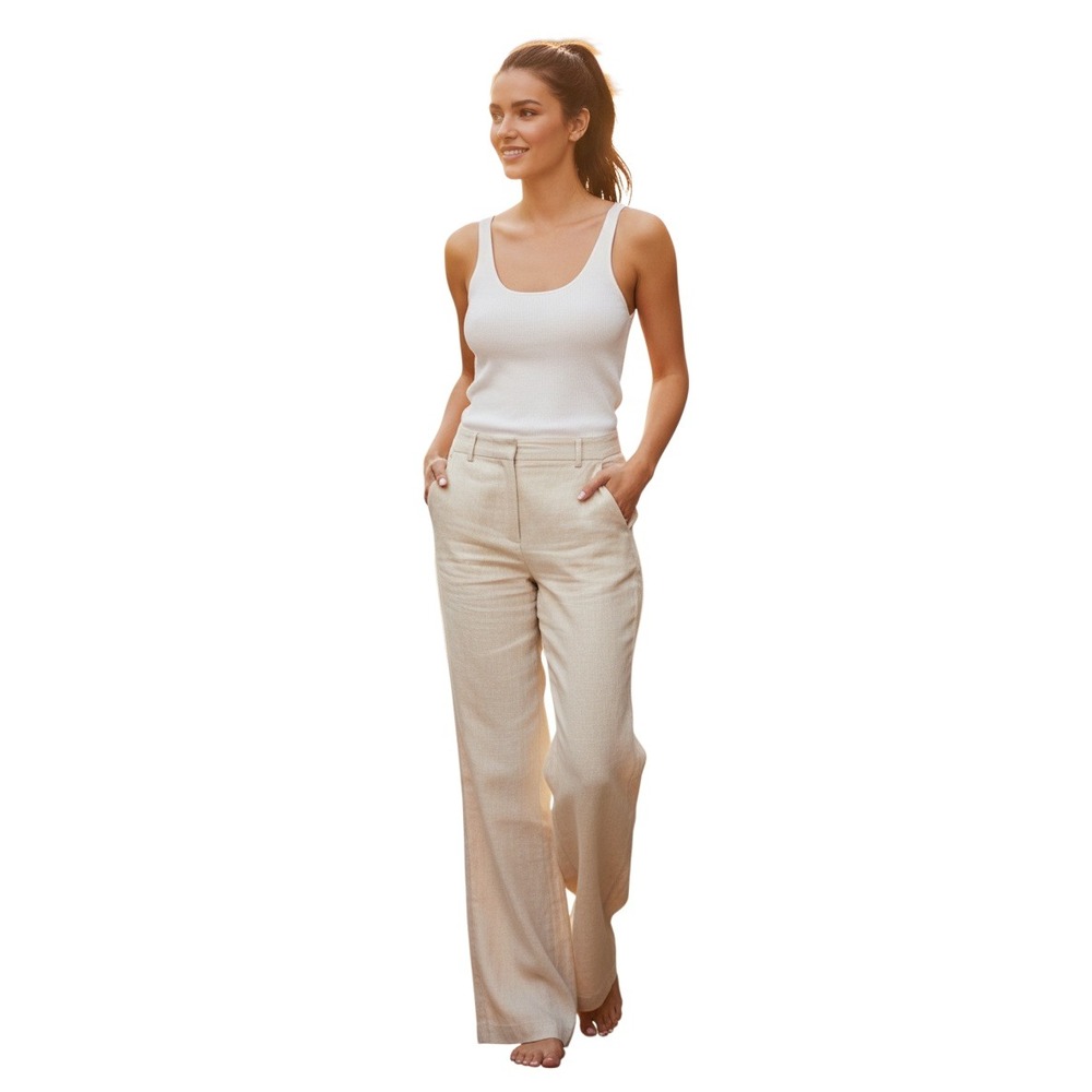 Banana Republic Harrison Linen Blend Wide Leg Pants Beige 6 W28x33 NWOT $150